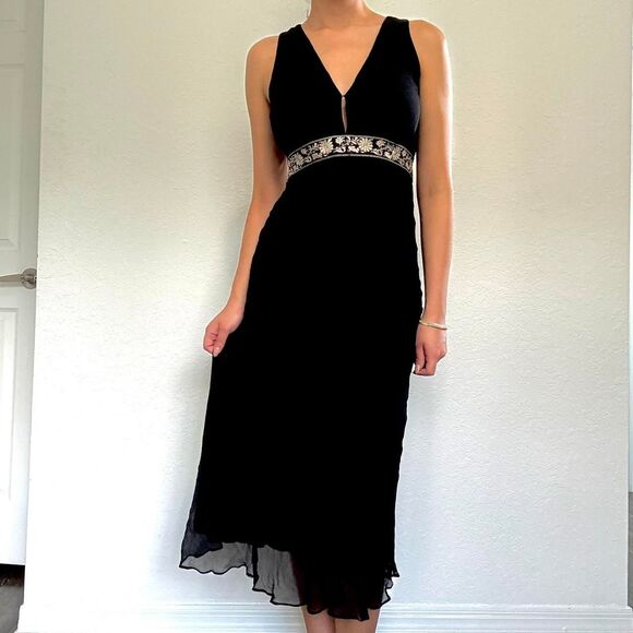 2000s black silk midi dress by ECI New York - Picture 3 of 8